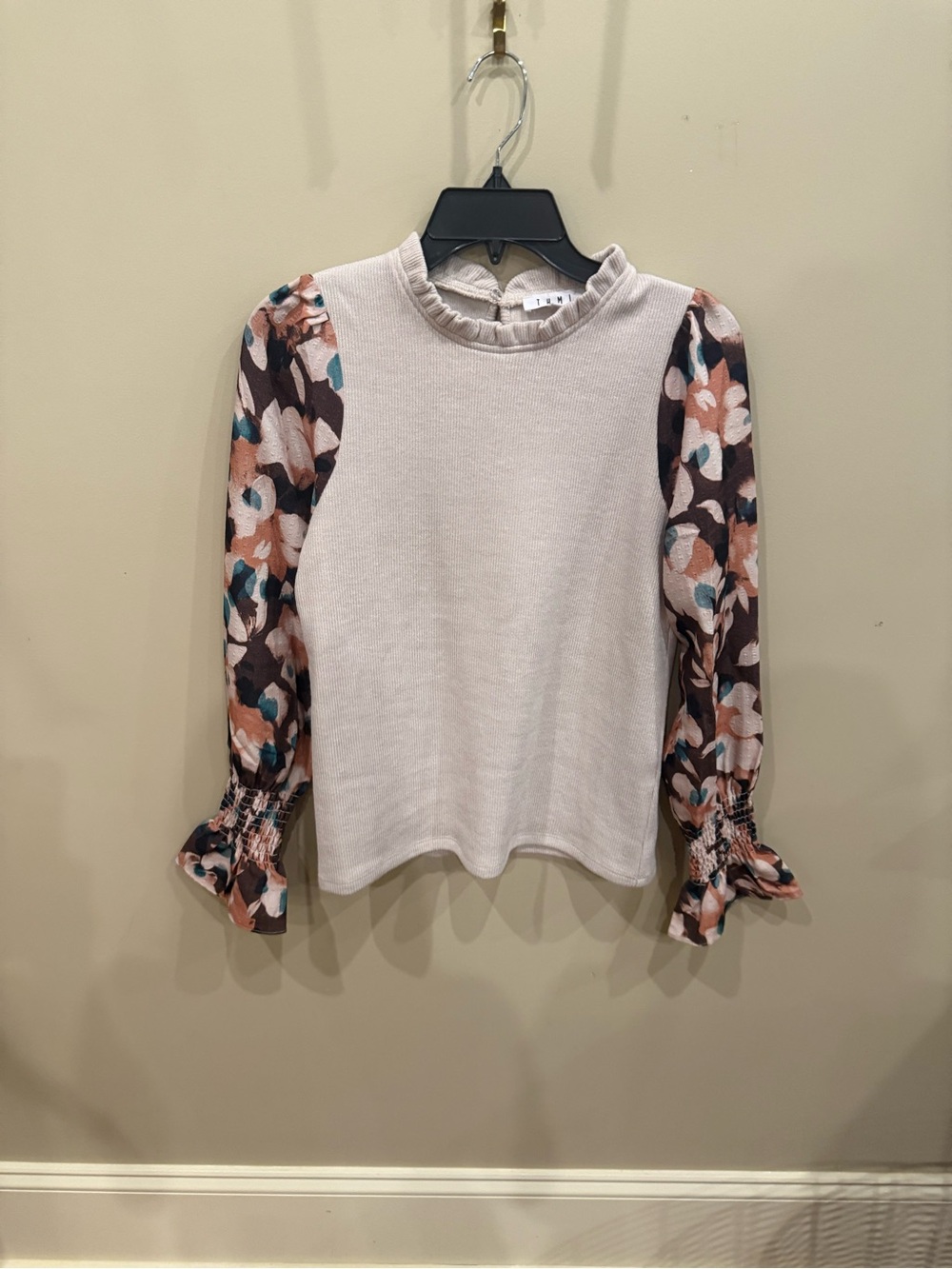 THML Cream Ribbed Mock-Neck Sweater